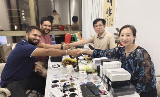 B2B partnership meeting at AI product manufacturer